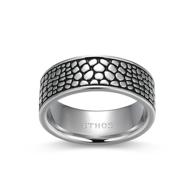 UR0095 - Reptile Design Eternity Band Ring in Rhodium - Plated Sterling Silver
