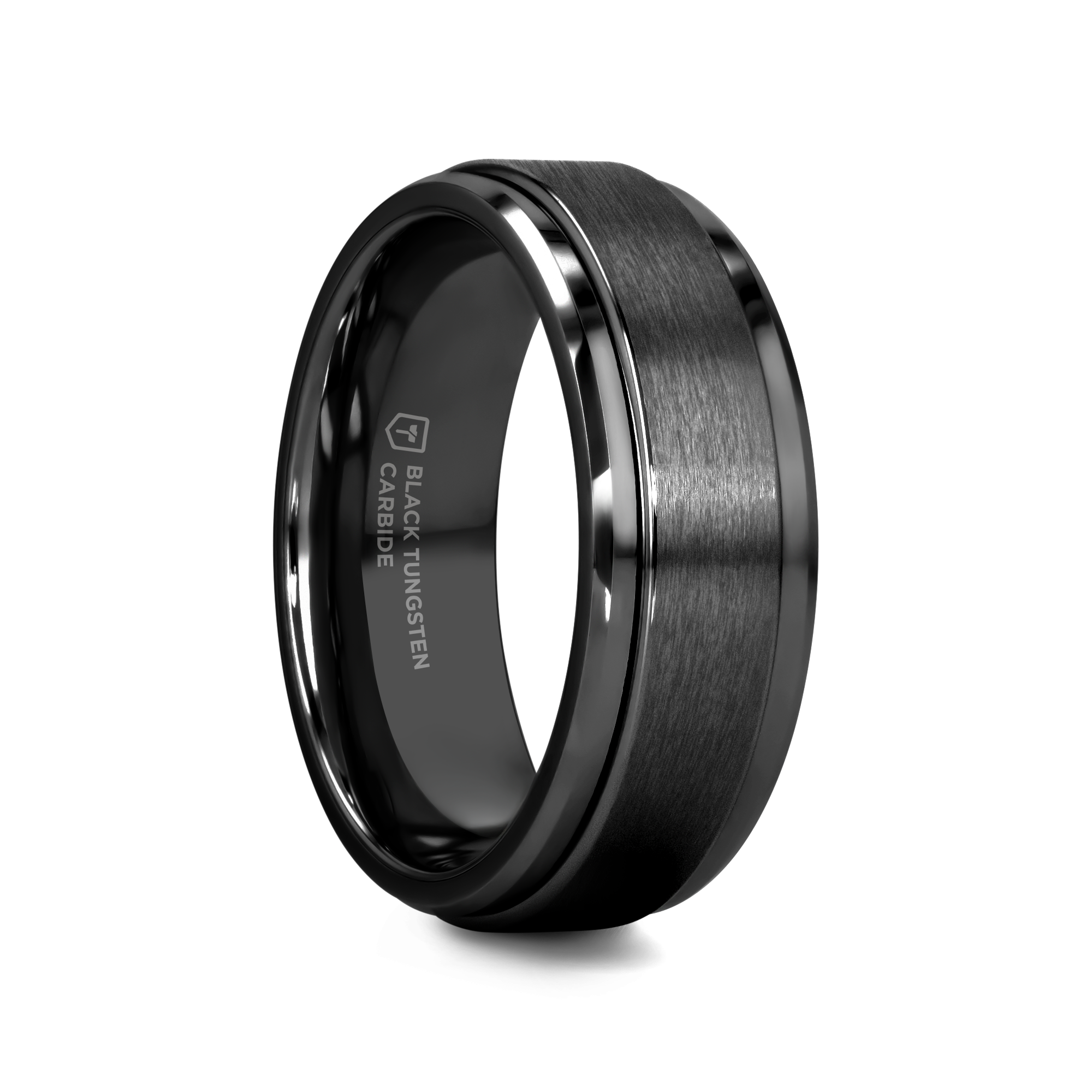 REVOLVE Black Tungsten Brushed Finish Spinner Polished Base Spinning Band - 6mm & 8mm