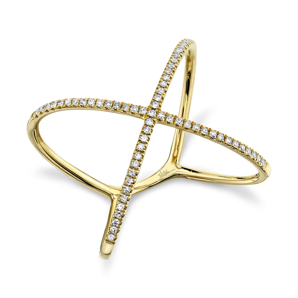 0.18CT 14K Y/G DIAMOND LADY'S "X" RING