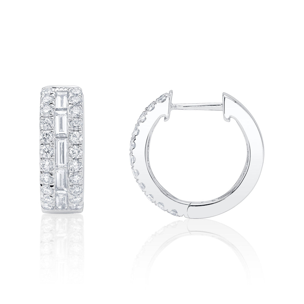 1.09CT 14K W/G DIAMOND BAGUETTE HOOP EARRING