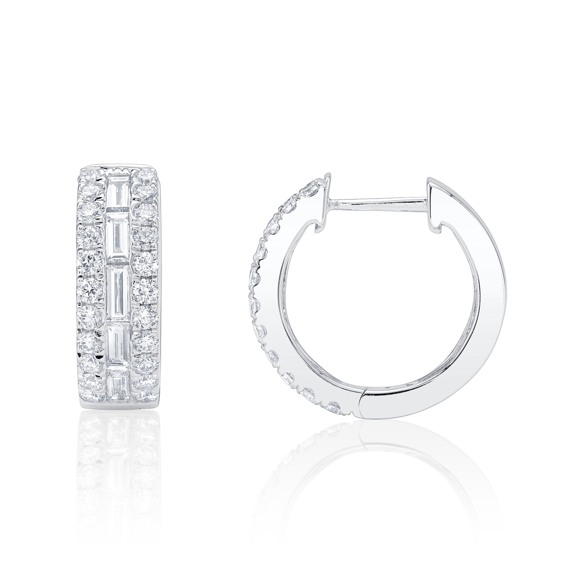 1.09CT 14K W/G DIAMOND BAGUETTE HOOP EARRING