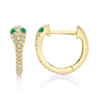 0.11CT DIAMOND & 0.07CT EMERALD 14K Y/G SNAKE HUGGIE EARRING