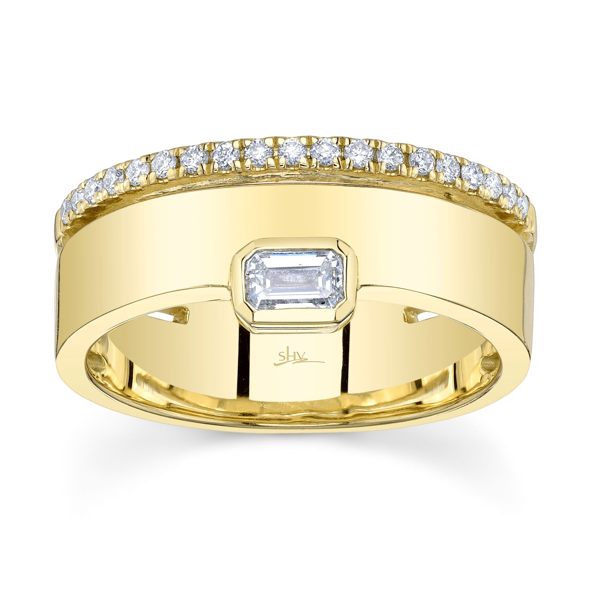 0.39CT 14K Y/G DIAMOND EMERALD BEZEL BAND