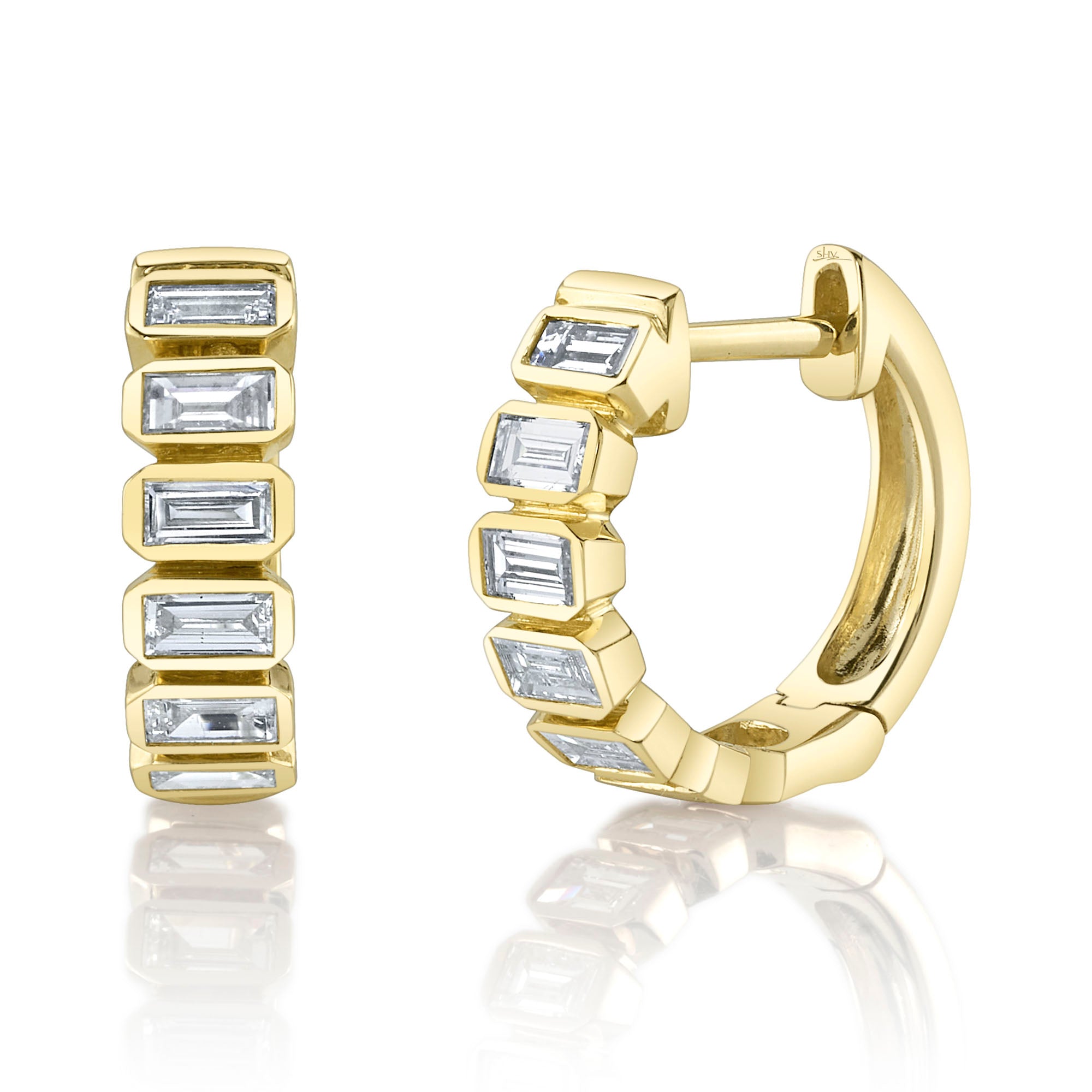 0.59CT 14K Y/G DIAMOND BAGUETTE BEZEL HUGGIE EARRING