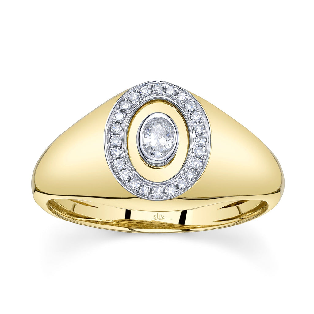 0.17CT 14K Y/G DIAMOND OVAL BEZEL SIGNET RING