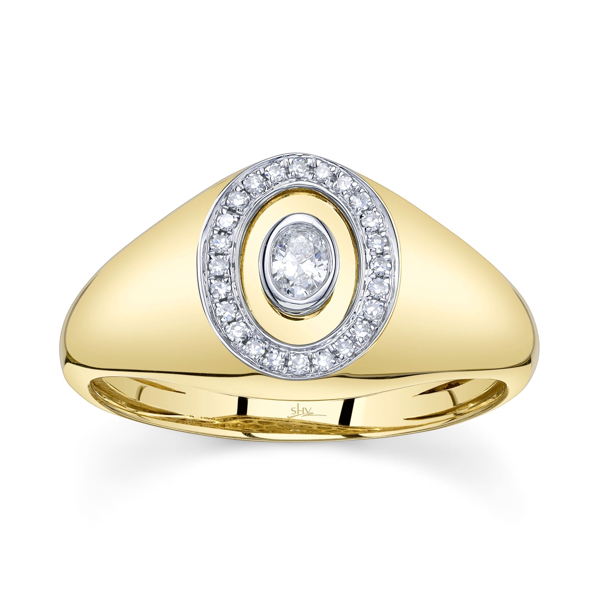 0.17CT 14K Y/G DIAMOND OVAL BEZEL SIGNET RING