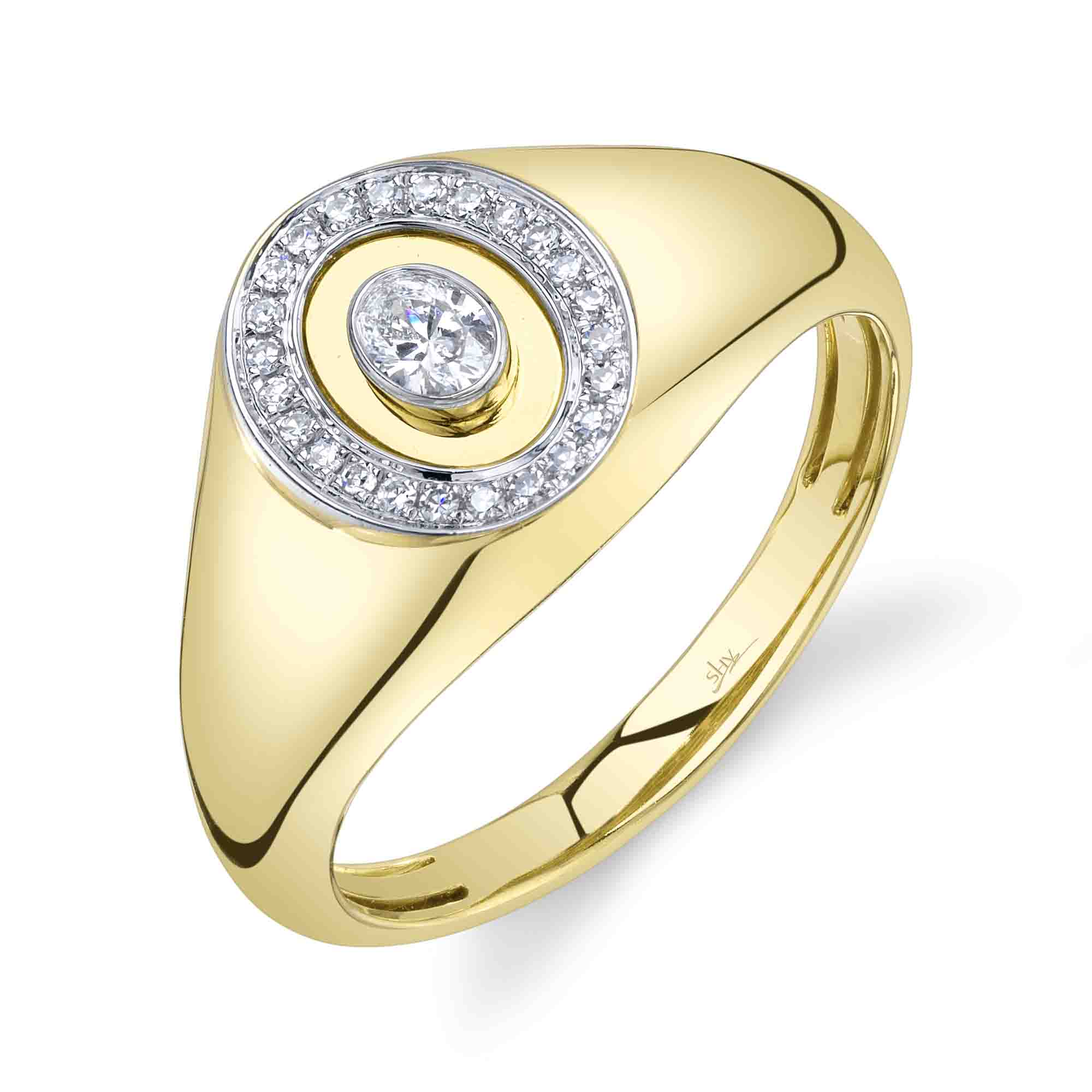 0.17CT 14K Y/G DIAMOND OVAL BEZEL SIGNET RING