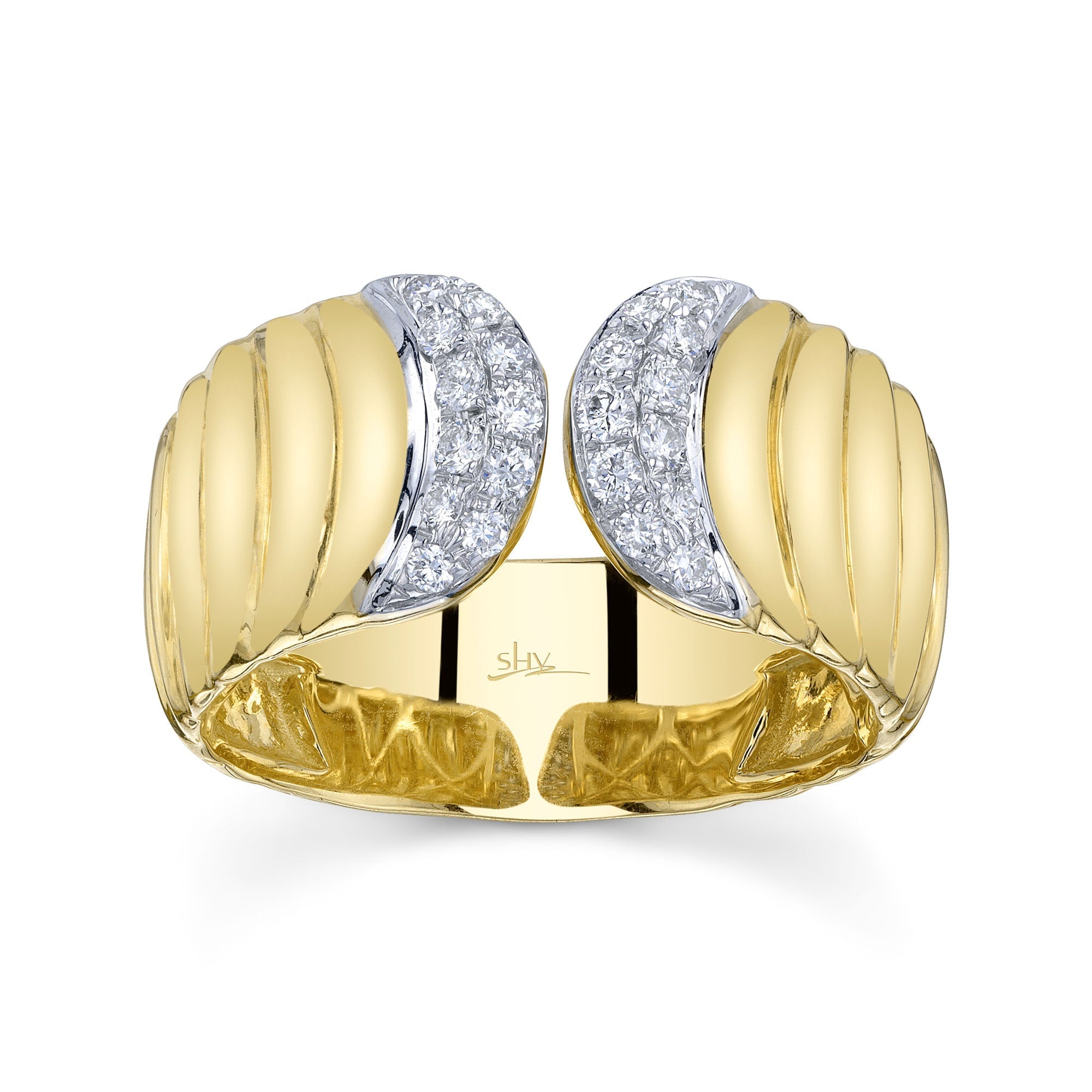 0.26CT 14K Y/G DIAMOND RIBBED RING