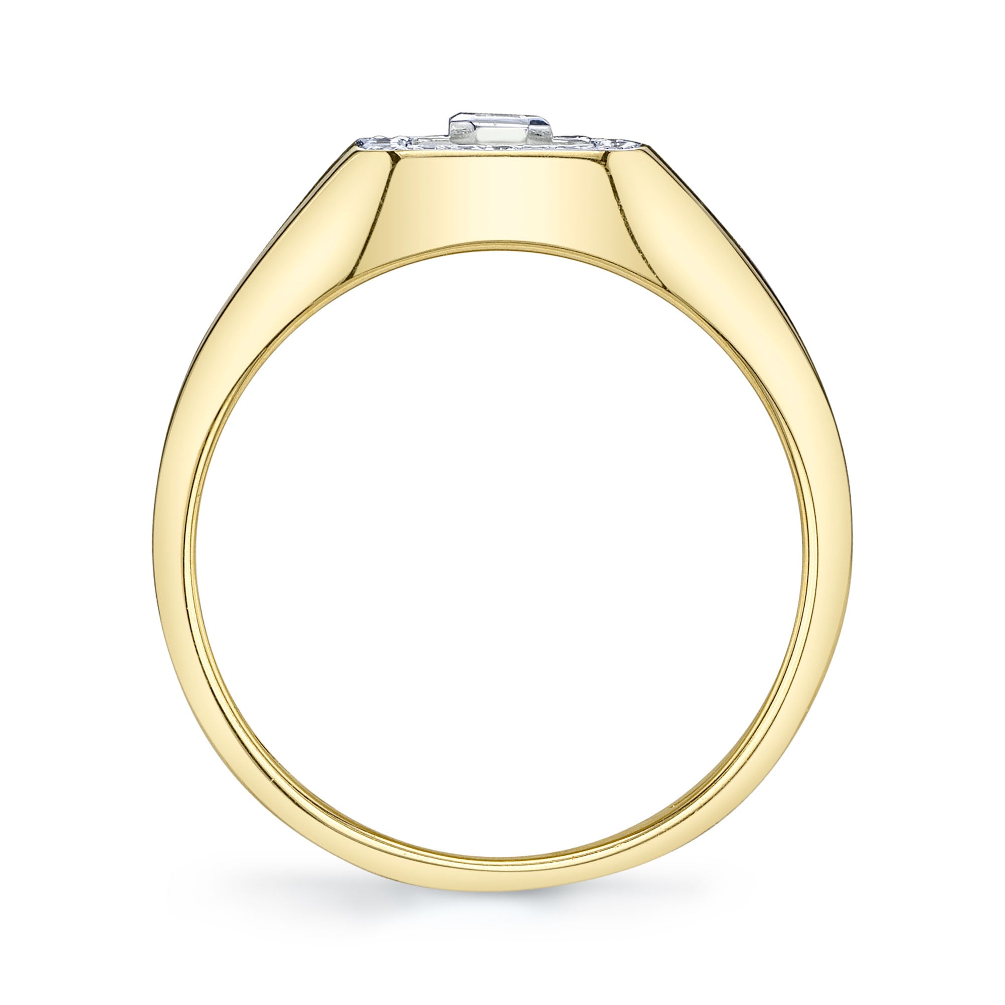 0.17CT 14K Y/G DIAMOND EMERALD BEZEL MATTE SIGNET RING
