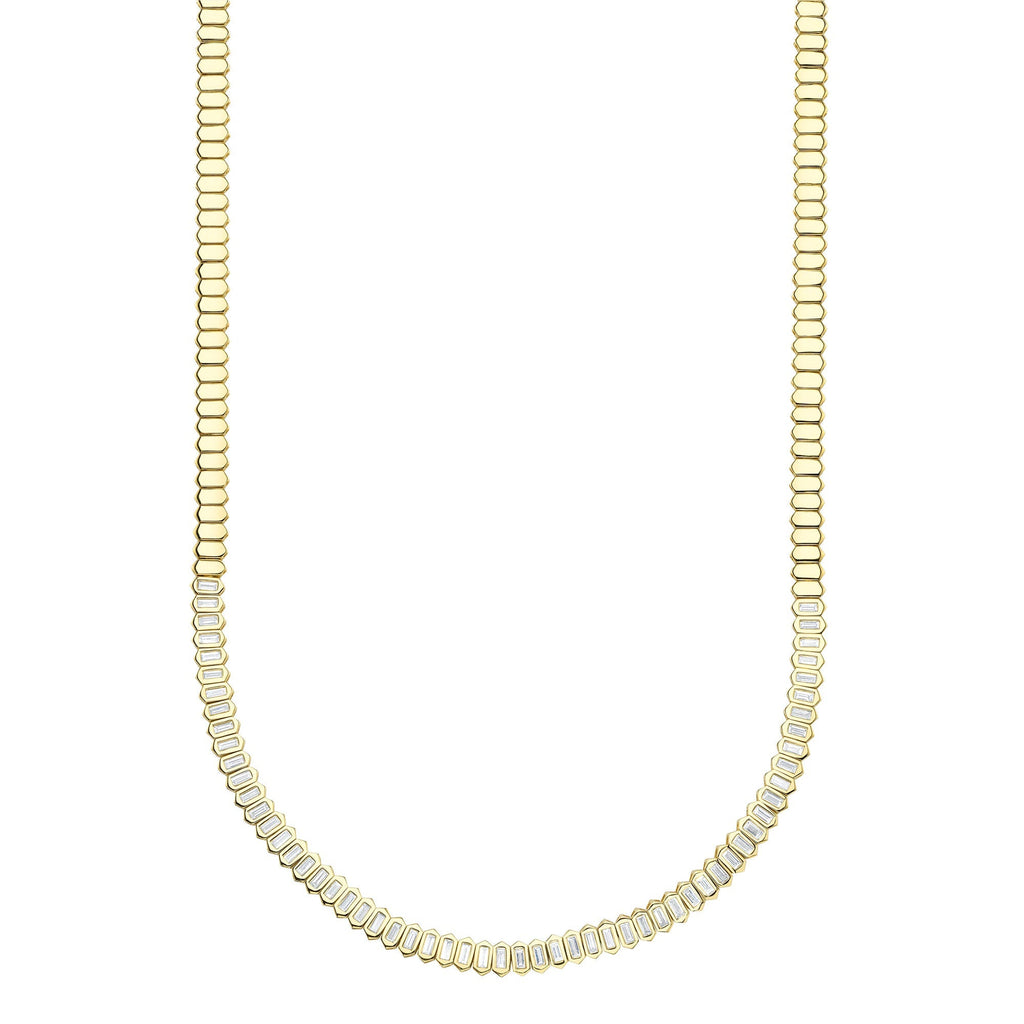 3.01CT 14K Y/G DIAMOND BAGUETTE BEZEL TENNIS NECKLACE