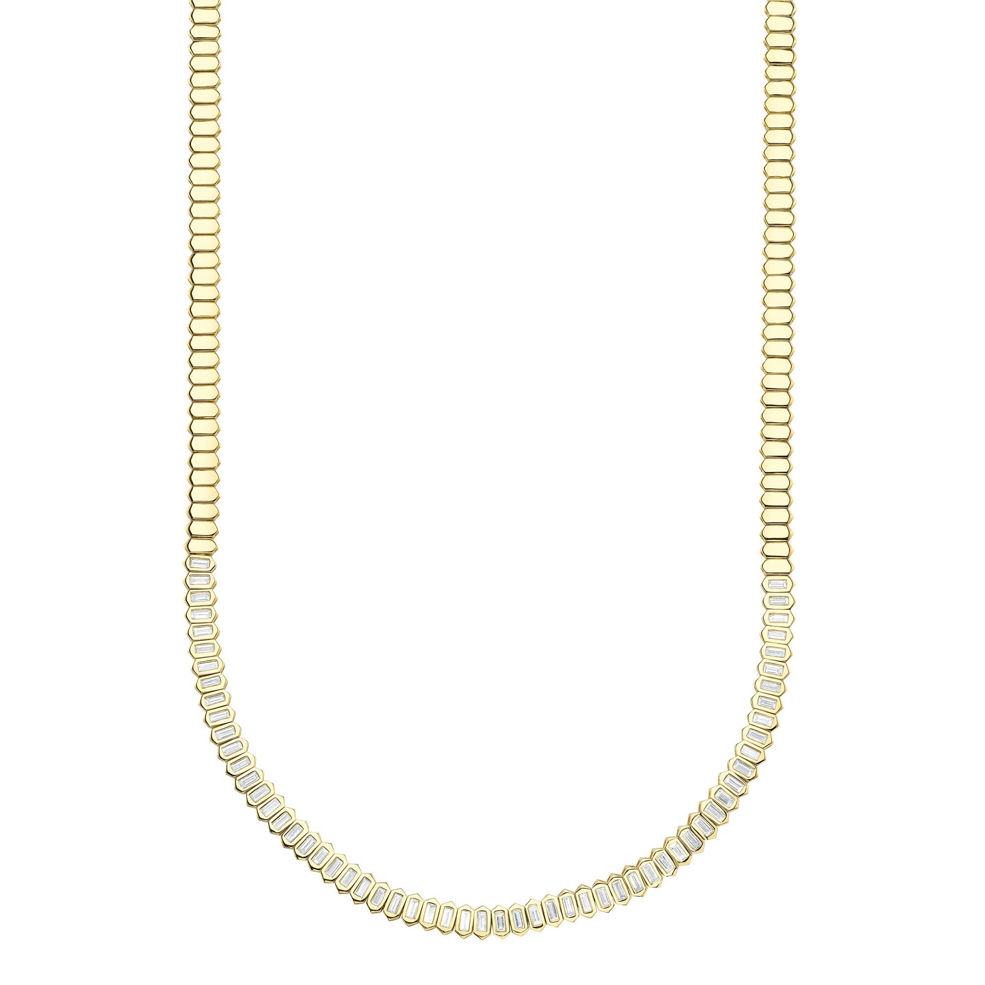 3.01CT 14K Y/G DIAMOND BAGUETTE BEZEL TENNIS NECKLACE