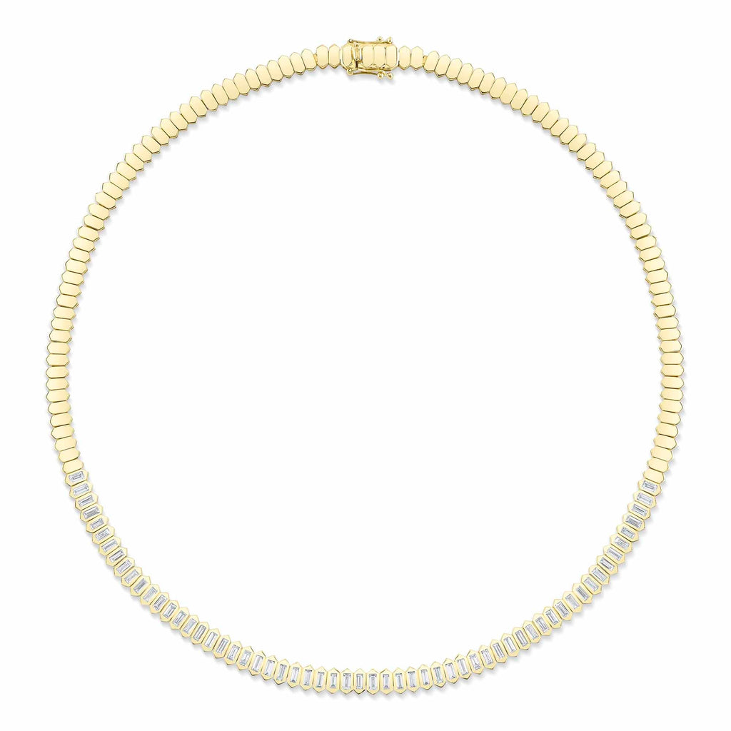 3.01CT 14K Y/G DIAMOND BAGUETTE BEZEL TENNIS NECKLACE