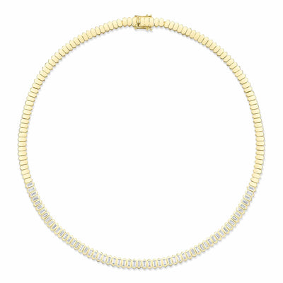 3.01CT 14K Y/G DIAMOND BAGUETTE BEZEL TENNIS NECKLACE