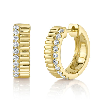 0.34CT 14K Y/G DIAMOND RIBBED HUGGIE EARRING