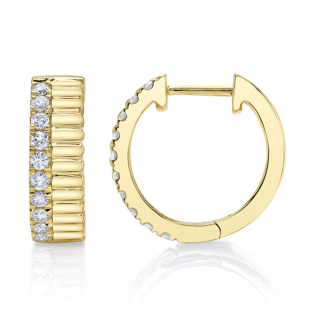 0.34CT 14K Y/G DIAMOND RIBBED HUGGIE EARRING