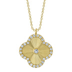 0.22CT 14K Y/G DIAMOND BEZEL RIBBED CLOVER NECKLACE