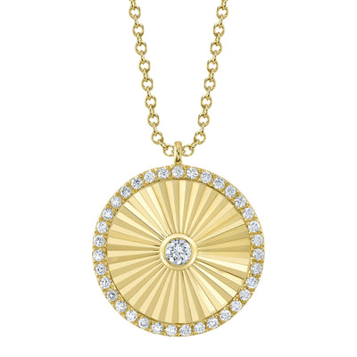 0.32CT 14K Y/G DIAMOND BEZEL RIBBED CIRCLE NECKLACE
