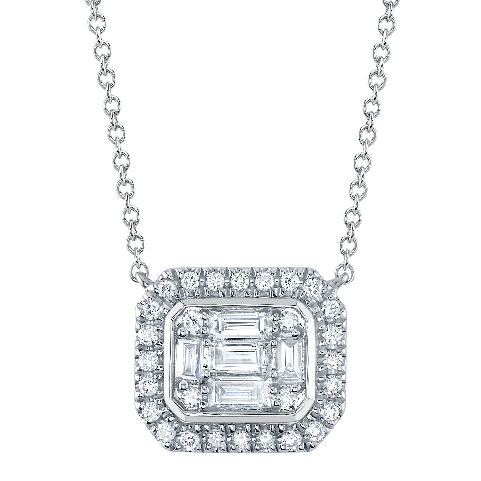 0.41CT 14K W/G DIAMOND BAGUETTE NECKLACE