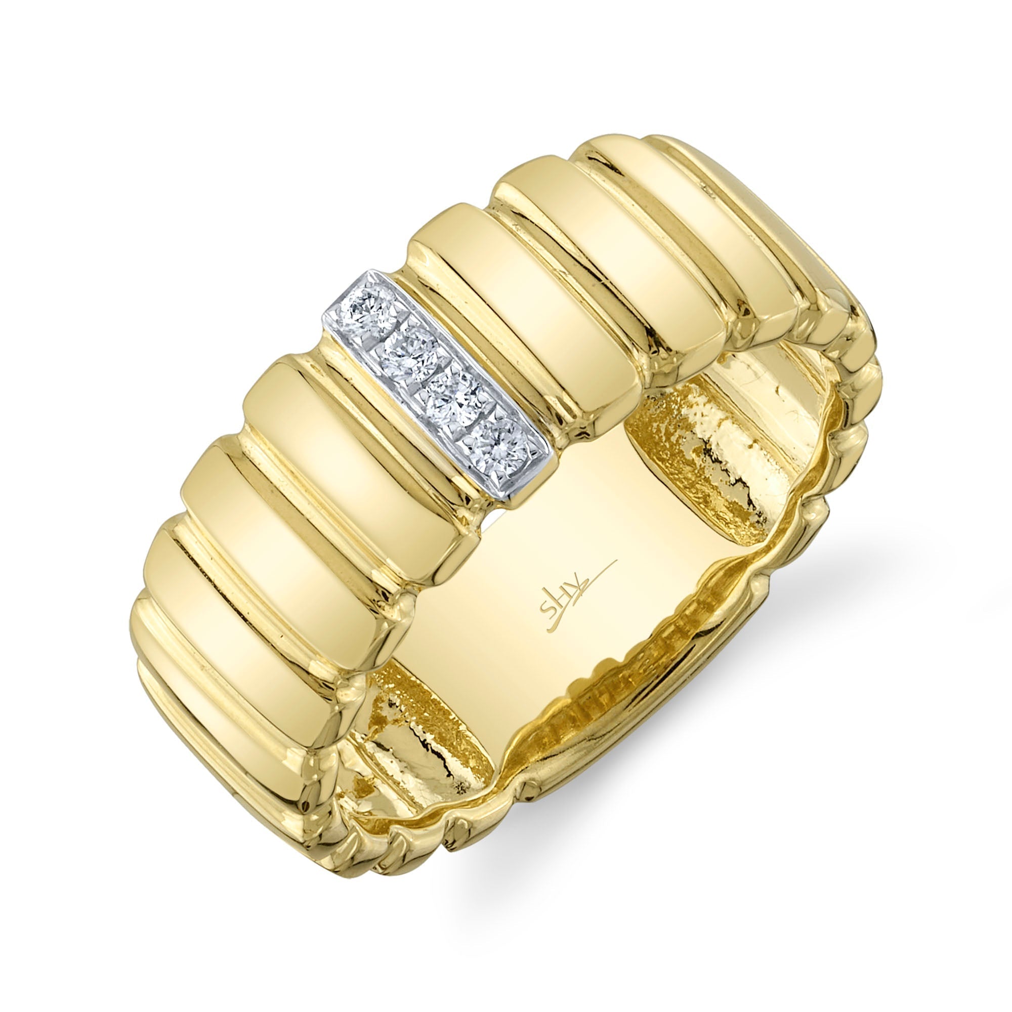 0.07CT 14K Y/G DIAMOND RIBBED RING