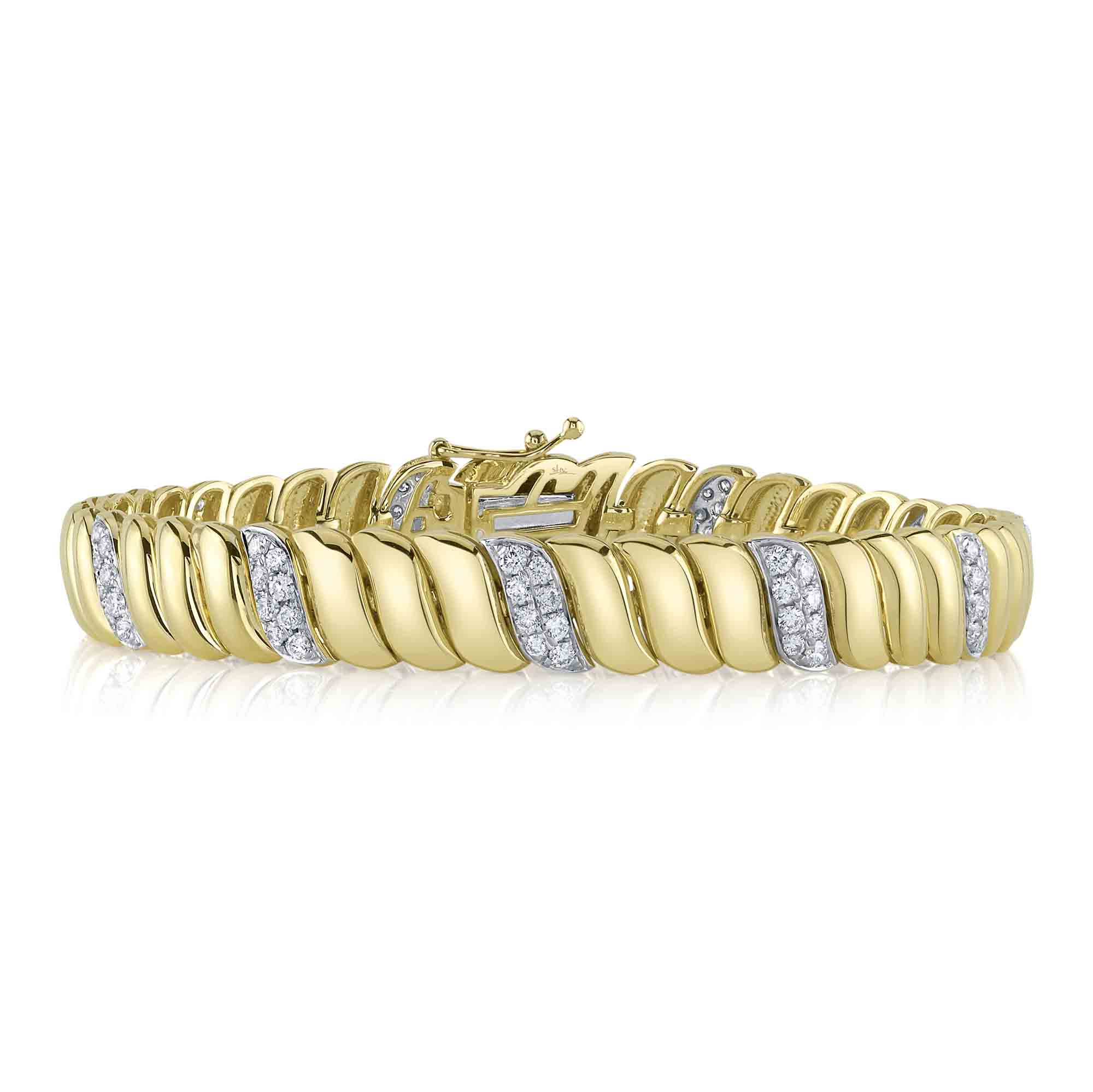 1.48CT 14K Y/G DIAMOND RIBBED BRACELET