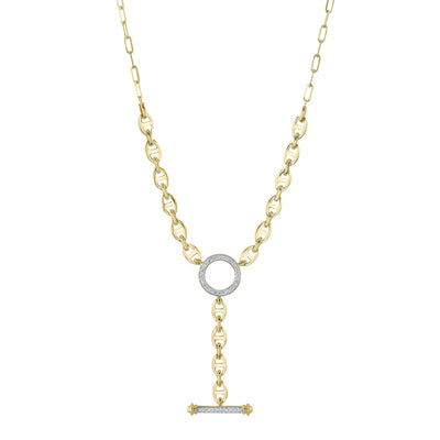 0.24CT 14K Y/G DIAMOND CIRCLE LINK LARIAT NECKLACE