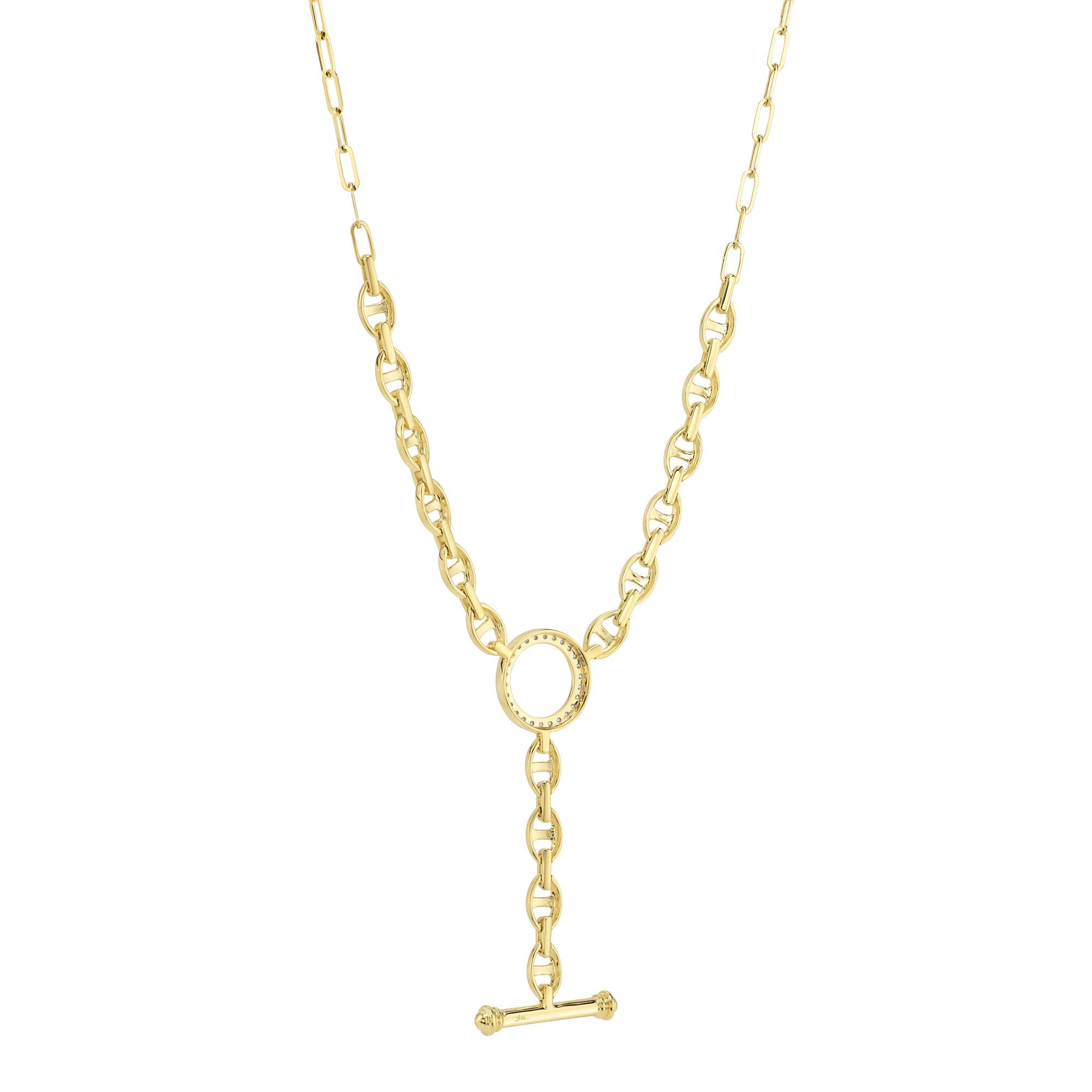0.24CT 14K Y/G DIAMOND CIRCLE LINK LARIAT NECKLACE