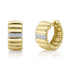 0.09CT 14K Y/G DIAMOND RIBBED HUGGIE EARRING
