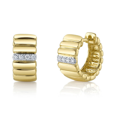 0.09CT 14K Y/G DIAMOND RIBBED HUGGIE EARRING