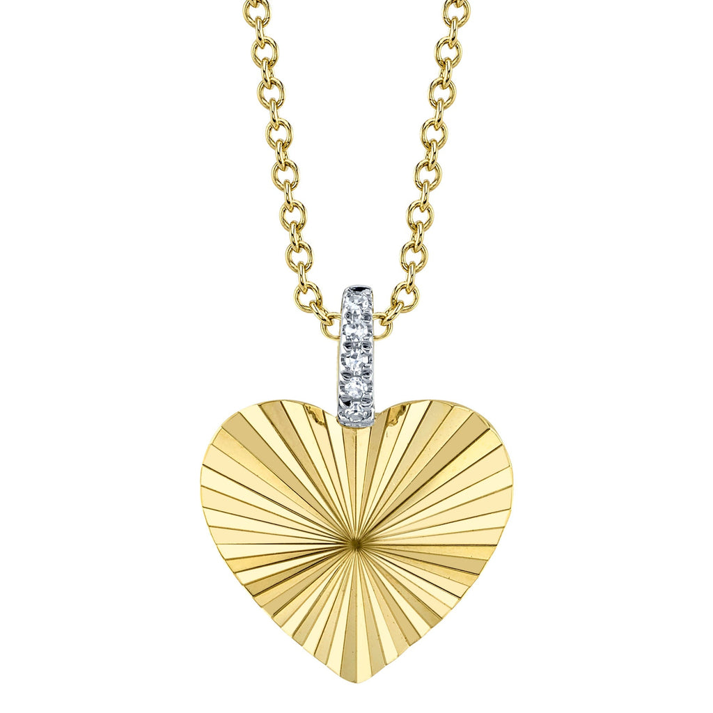 0.01CT 14K Y/G DIAMOND RIBBED HEART NECKLACE