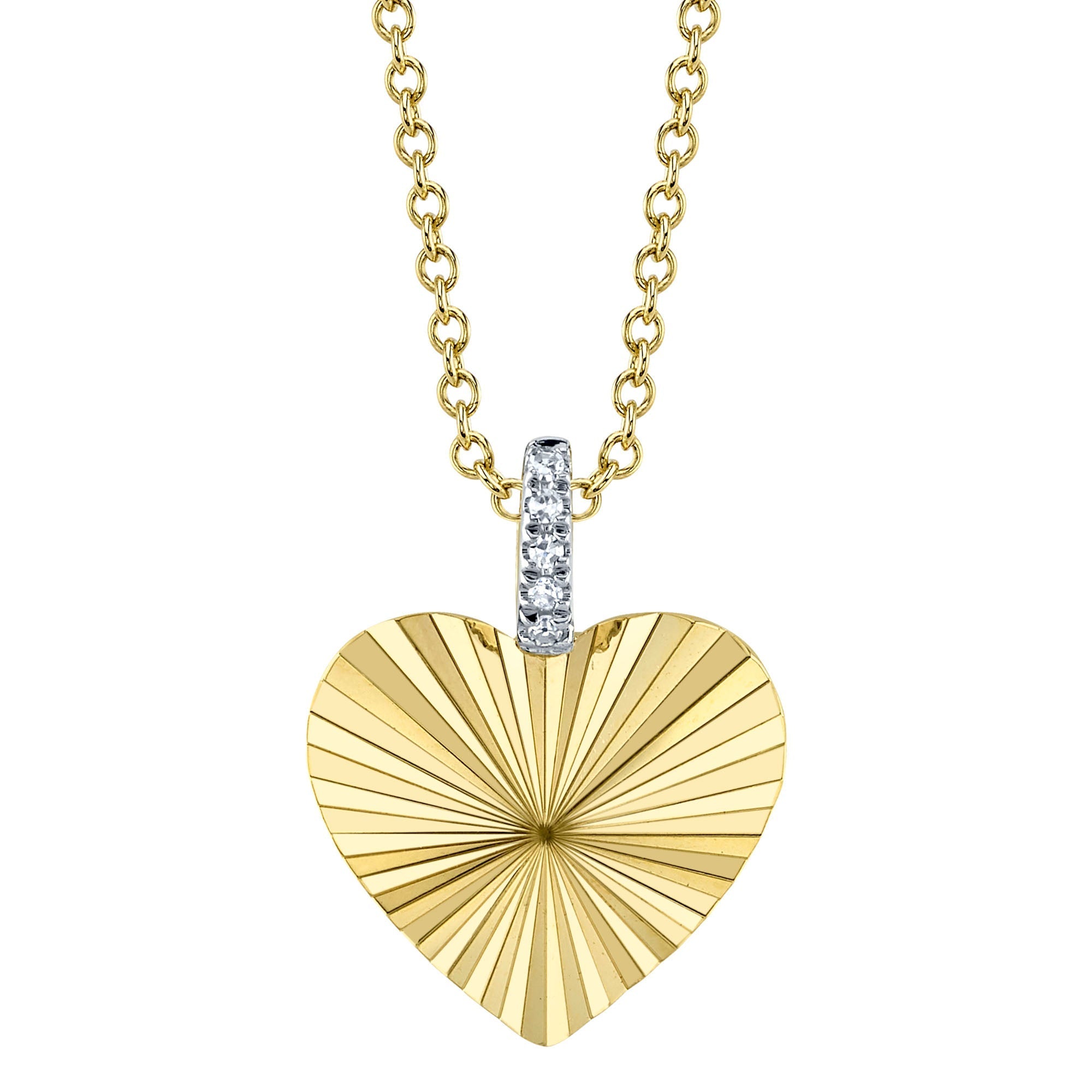 0.01CT 14K Y/G DIAMOND RIBBED HEART NECKLACE
