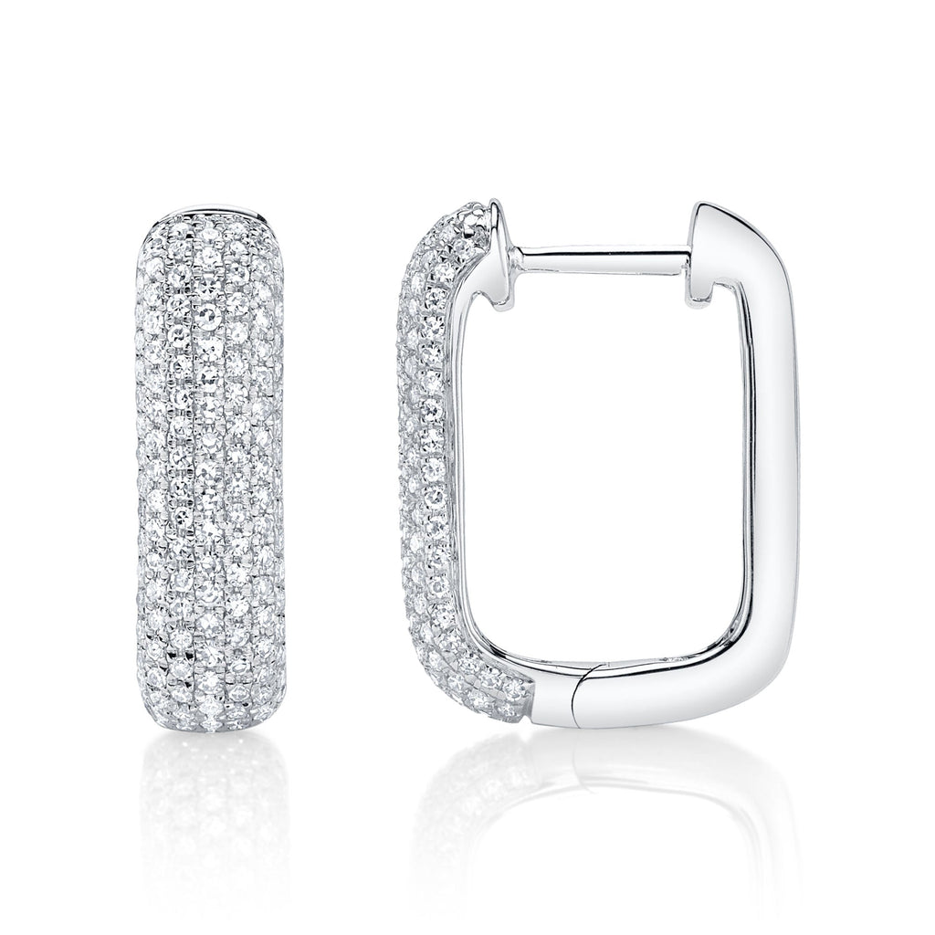 0.59CT 14K W/G DIAMOND PAVE RECTANGLE HOOP EARRING