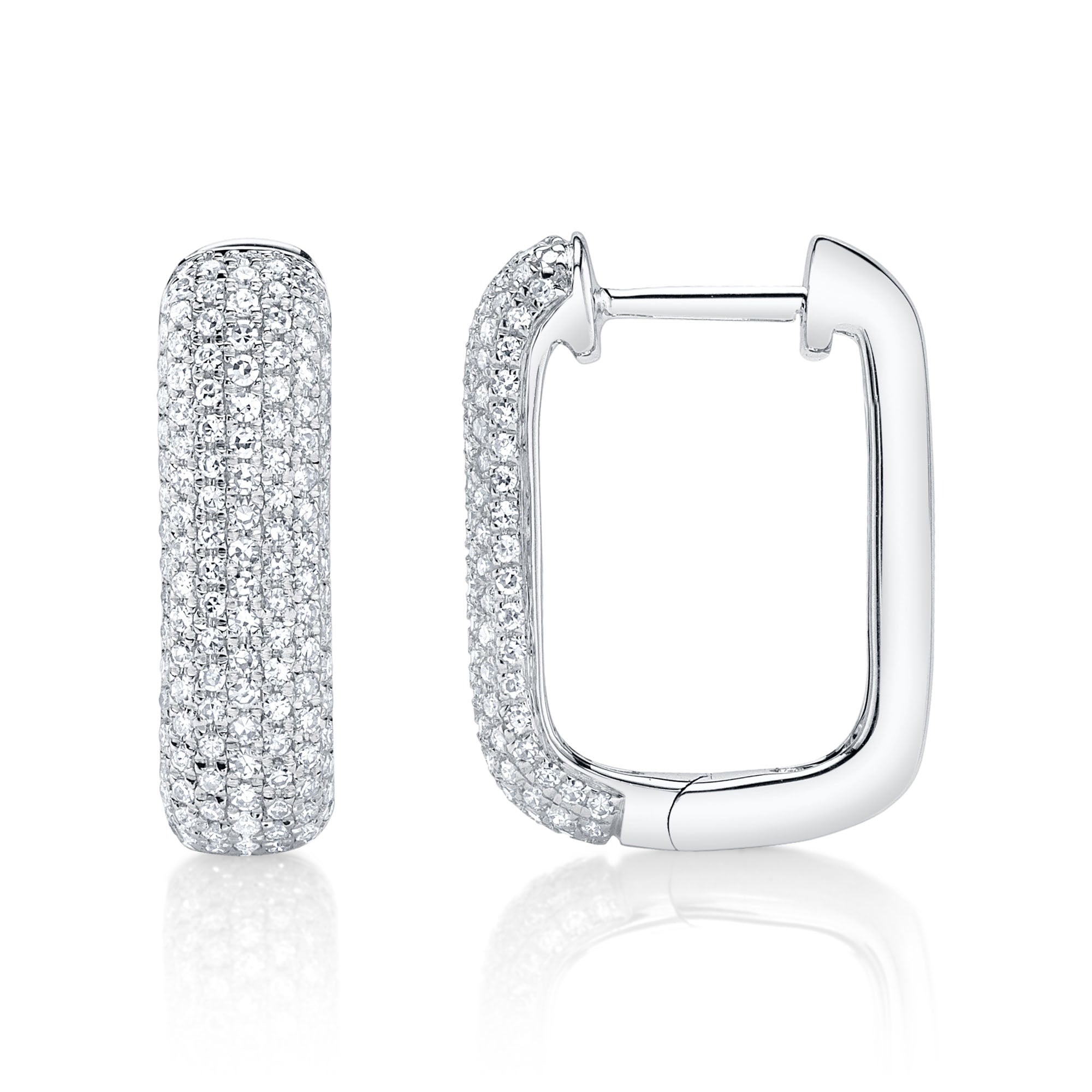 0.59CT 14K W/G DIAMOND PAVE RECTANGLE HOOP EARRING