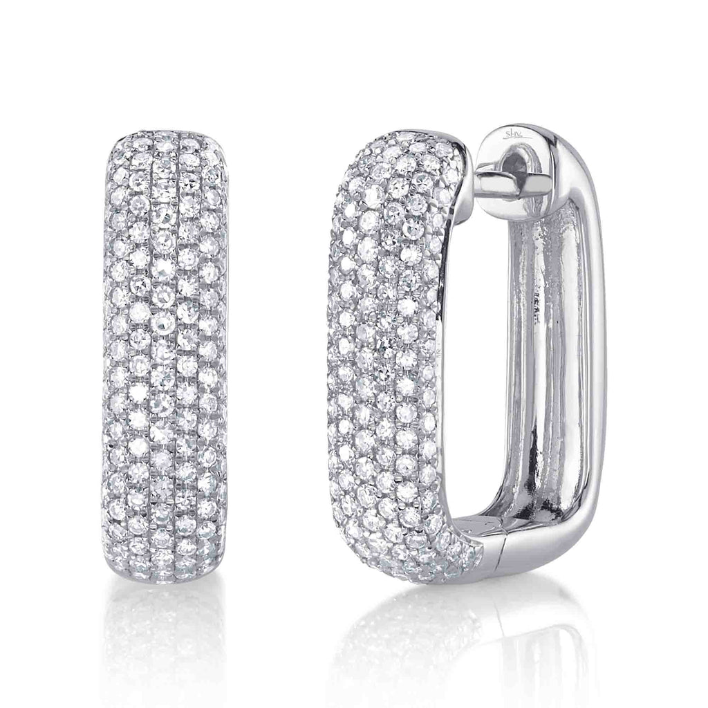 0.59CT 14K W/G DIAMOND PAVE RECTANGLE HOOP EARRING