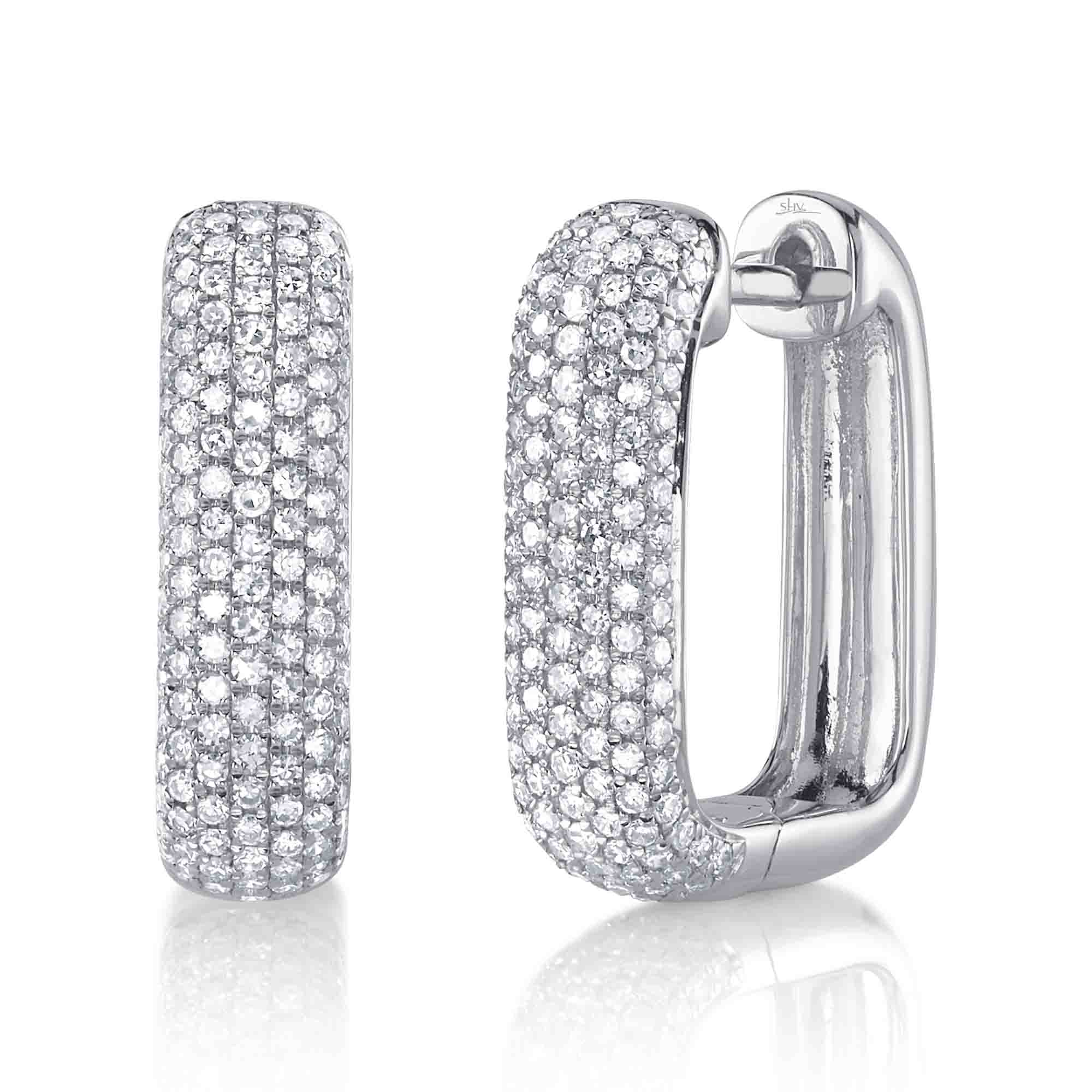 0.59CT 14K W/G DIAMOND PAVE RECTANGLE HOOP EARRING