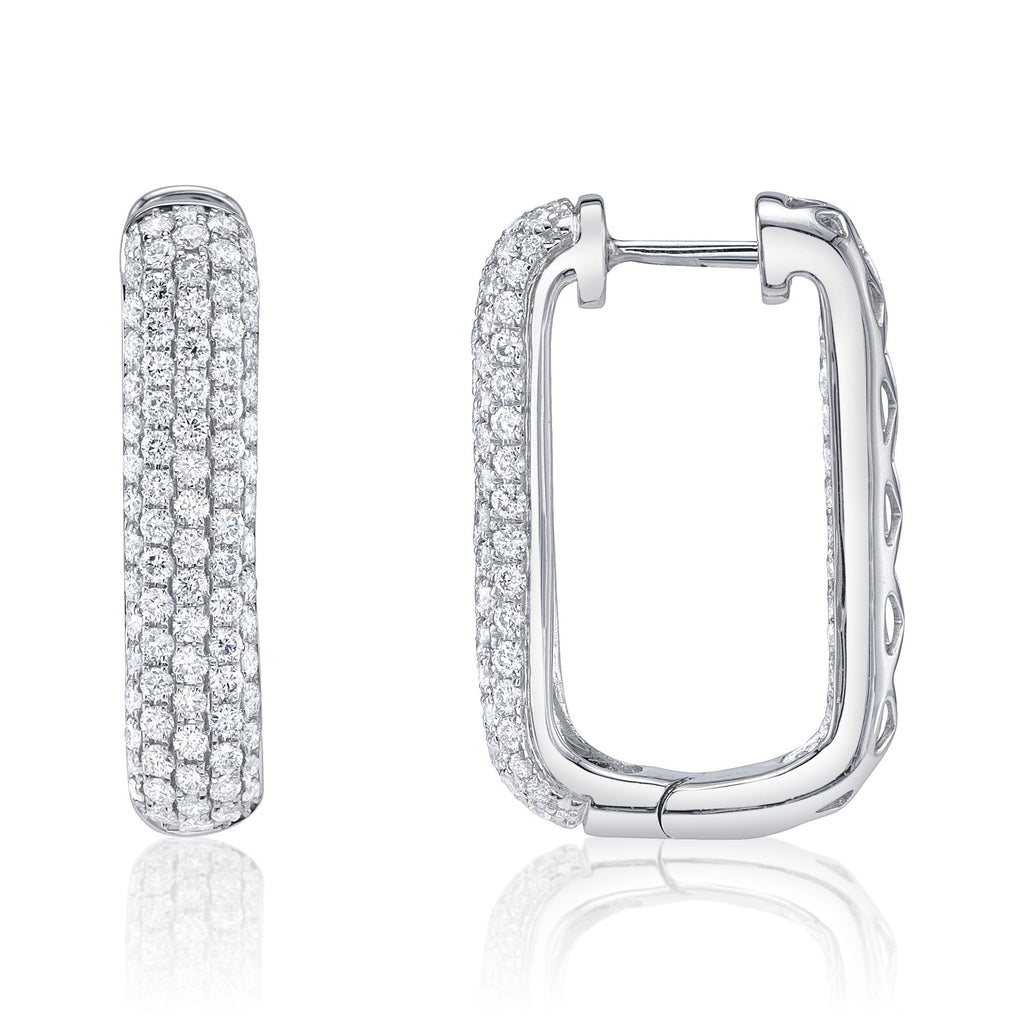 2.11CT 14K W/G DIAMOND PAVE RECTANGLE HOOP EARRING