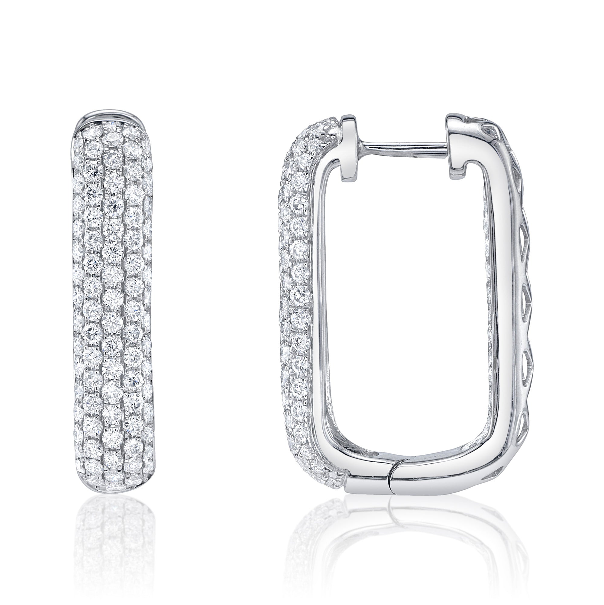 2.11CT 14K W/G DIAMOND PAVE RECTANGLE HOOP EARRING