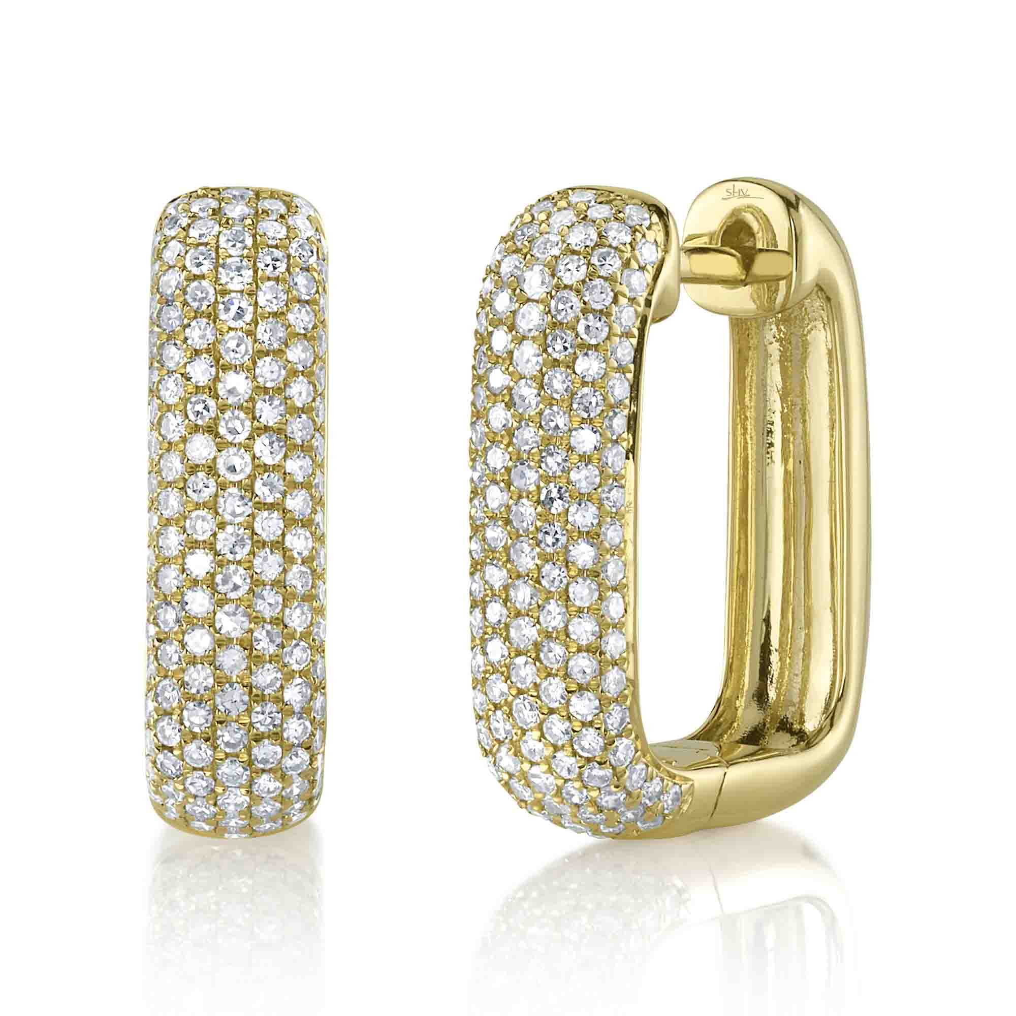 0.59CT 14K Y/G DIAMOND PAVE RECTANGLE HOOP EARRING