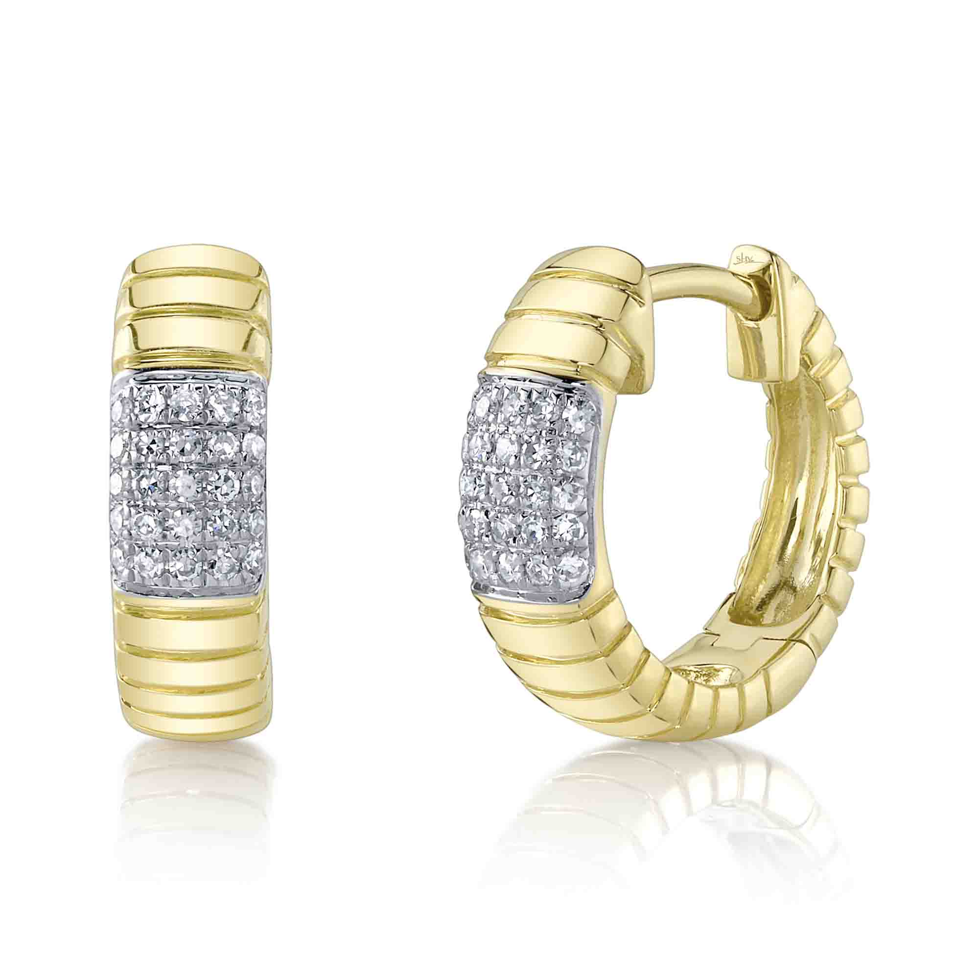 0.11CT 14K Y/G DIAMOND PAVE RIBBED HUGGIE EARRING