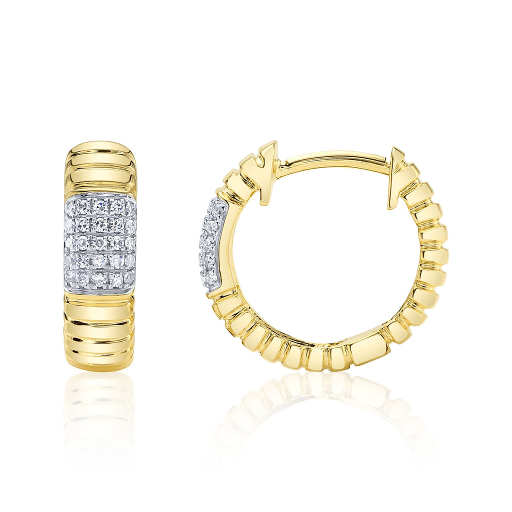 0.11CT 14K Y/G DIAMOND PAVE RIBBED HUGGIE EARRING