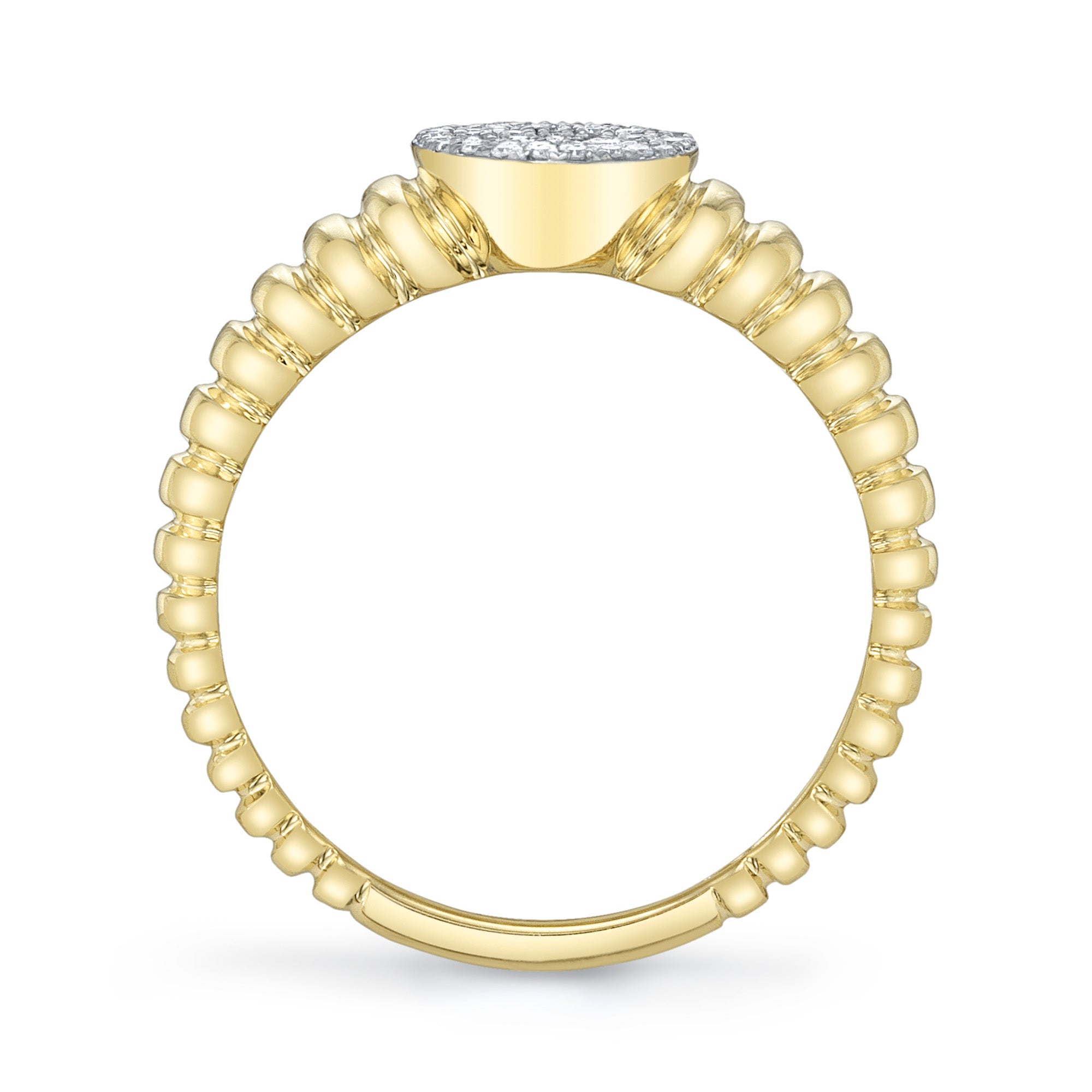 0.17CT 14K Y/G DIAMOND PAVE RIBBED OVAL SIGNET RING