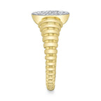 0.17CT 14K Y/G DIAMOND PAVE RIBBED OVAL SIGNET RING