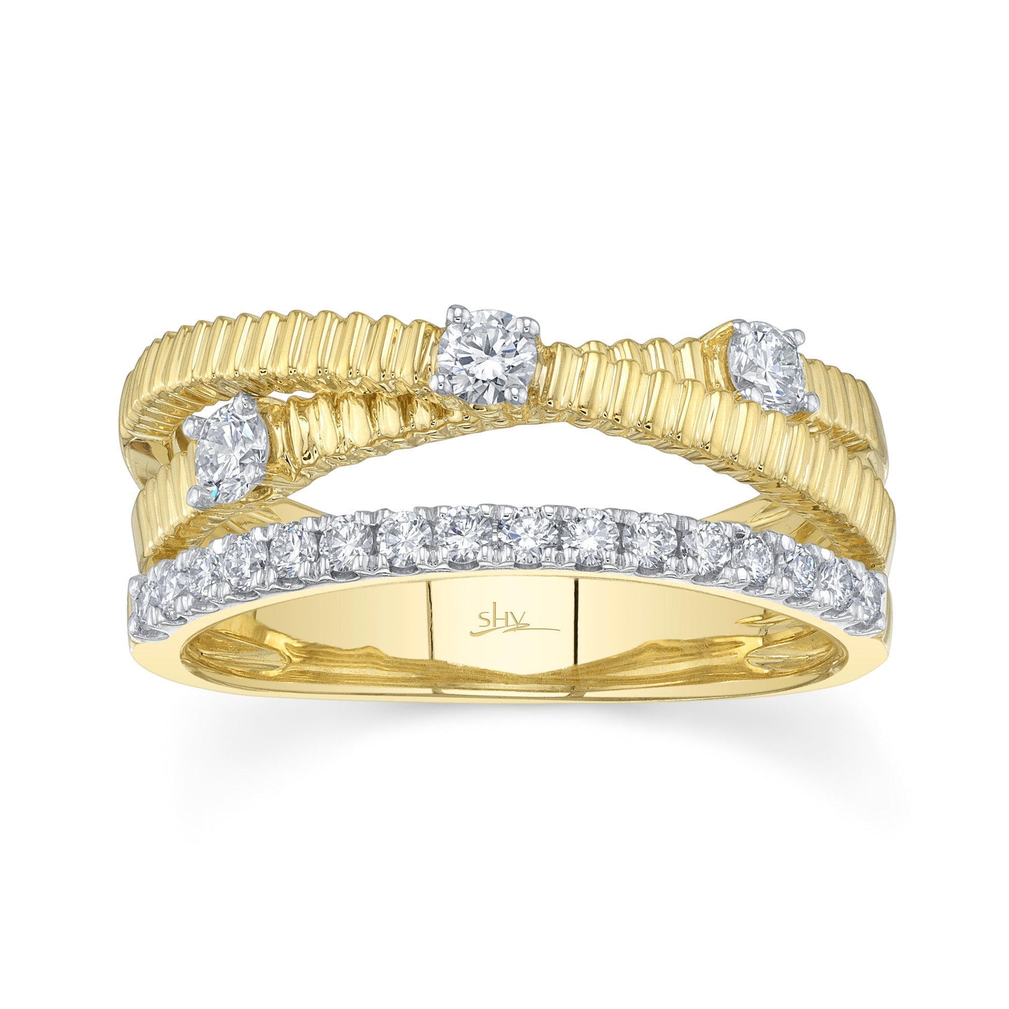 0.50CT 14K Y/G DIAMOND RIBBED BRIDGE RING