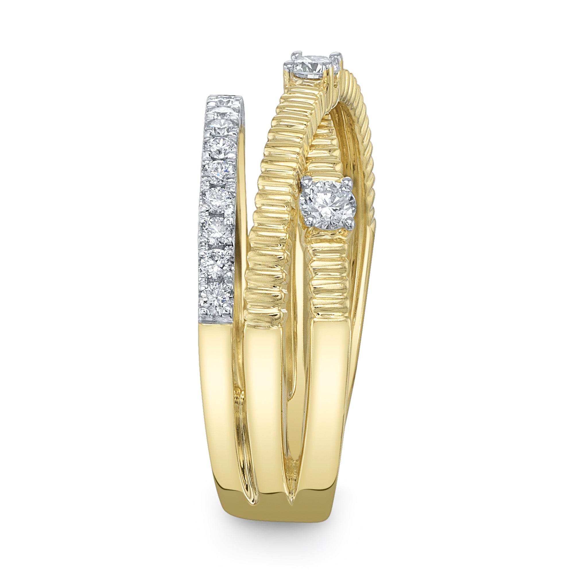 0.50CT 14K Y/G DIAMOND RIBBED BRIDGE RING