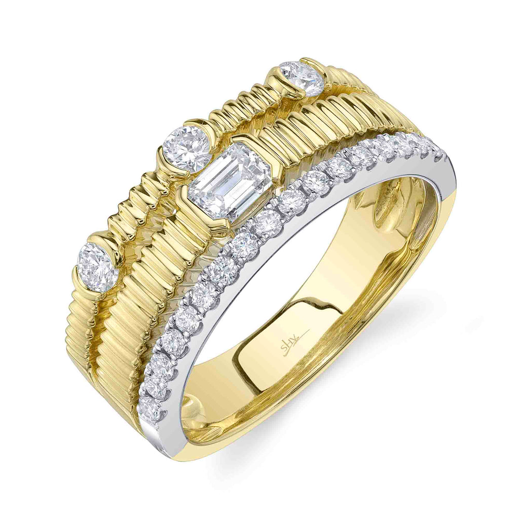 0.67CT 14K2T Y/W DIAMOND EMERALD RIBBED RING