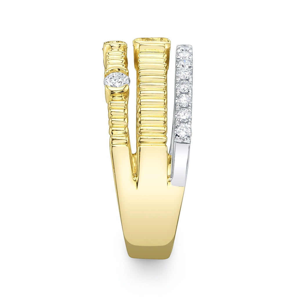 0.67CT 14K2T Y/W DIAMOND EMERALD RIBBED RING