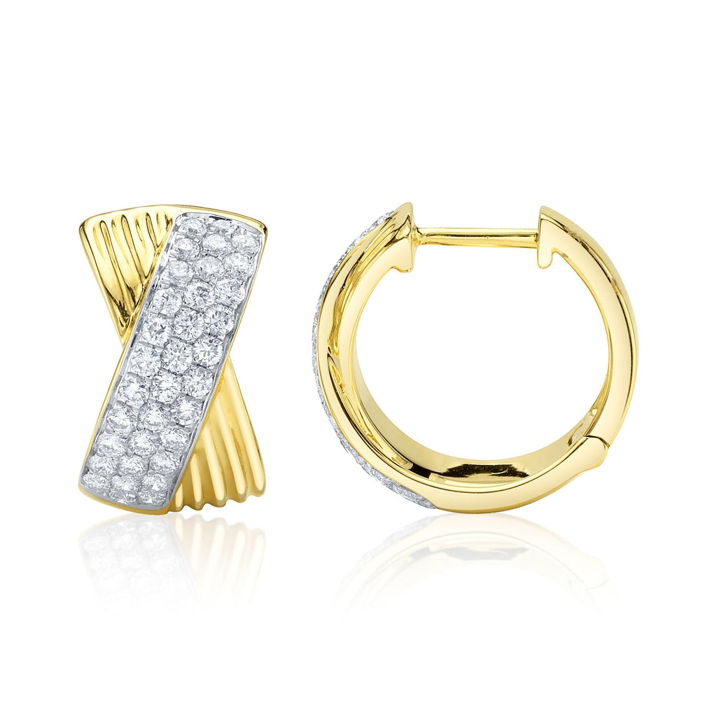 0.80CT 14K Y/G DIAMOND PAVE RIBBED HOOP EARRING