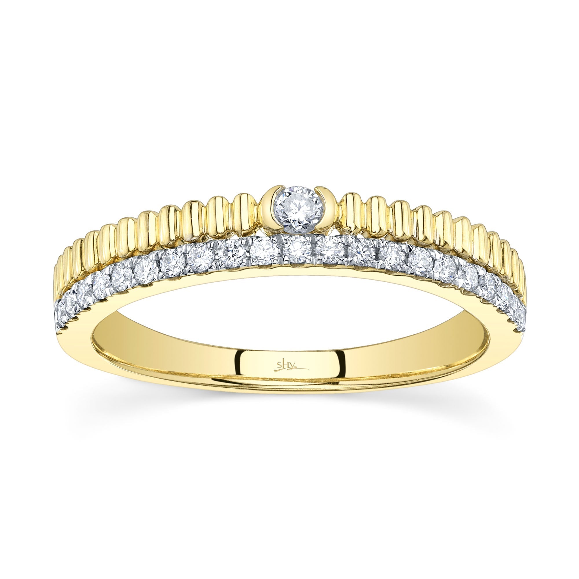0.23CT 14K Y/G DIAMOND RIBBED RING