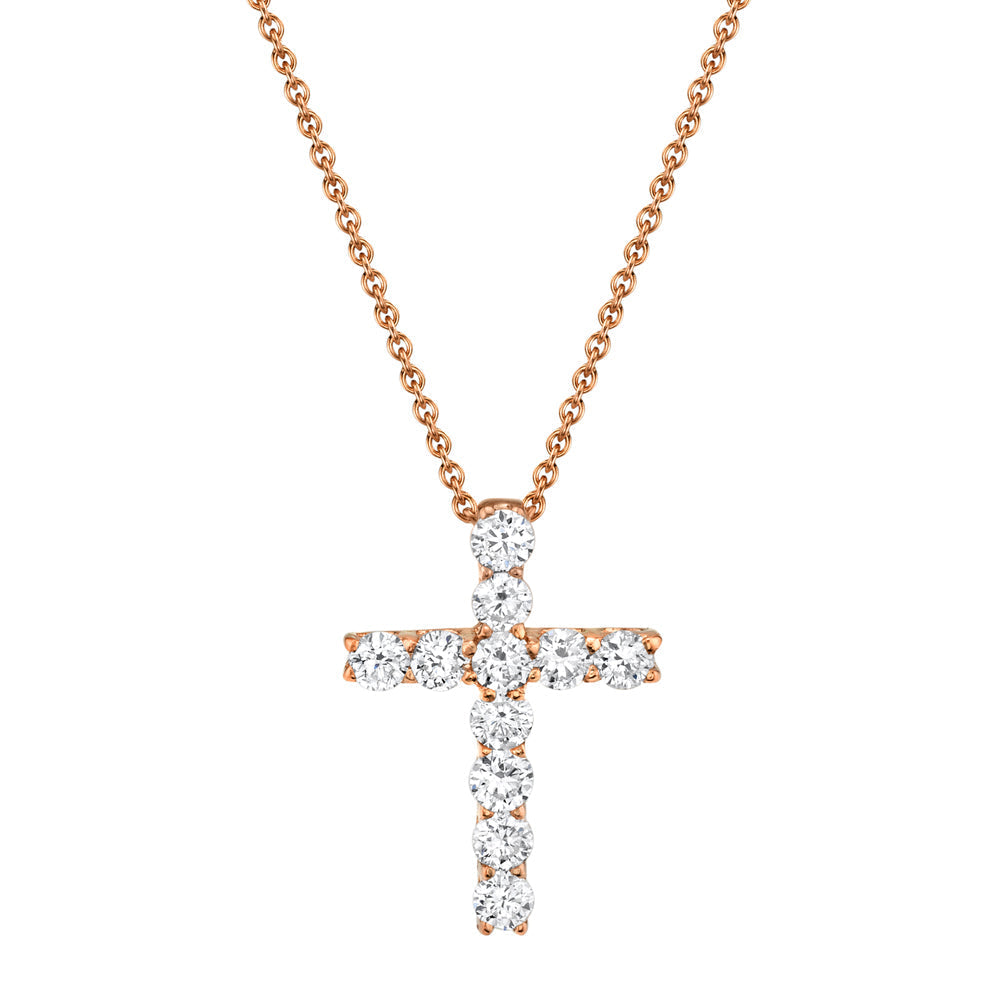 0.32CT 14K R/G DIAMOND CROSS NECKLACE