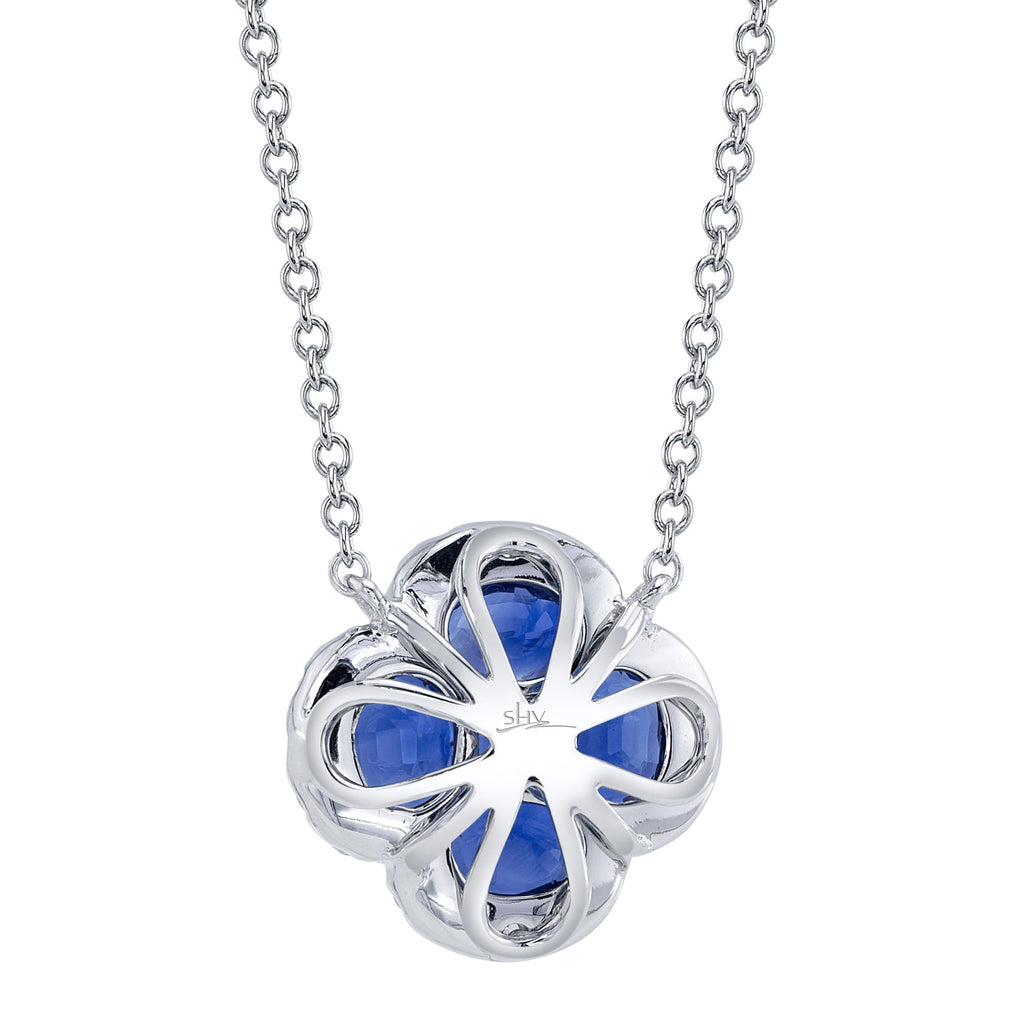 0.16CT DIAMOND & 1.14CT BLUE SAPPHIRE 14K W/G CLOVER NECKLACE