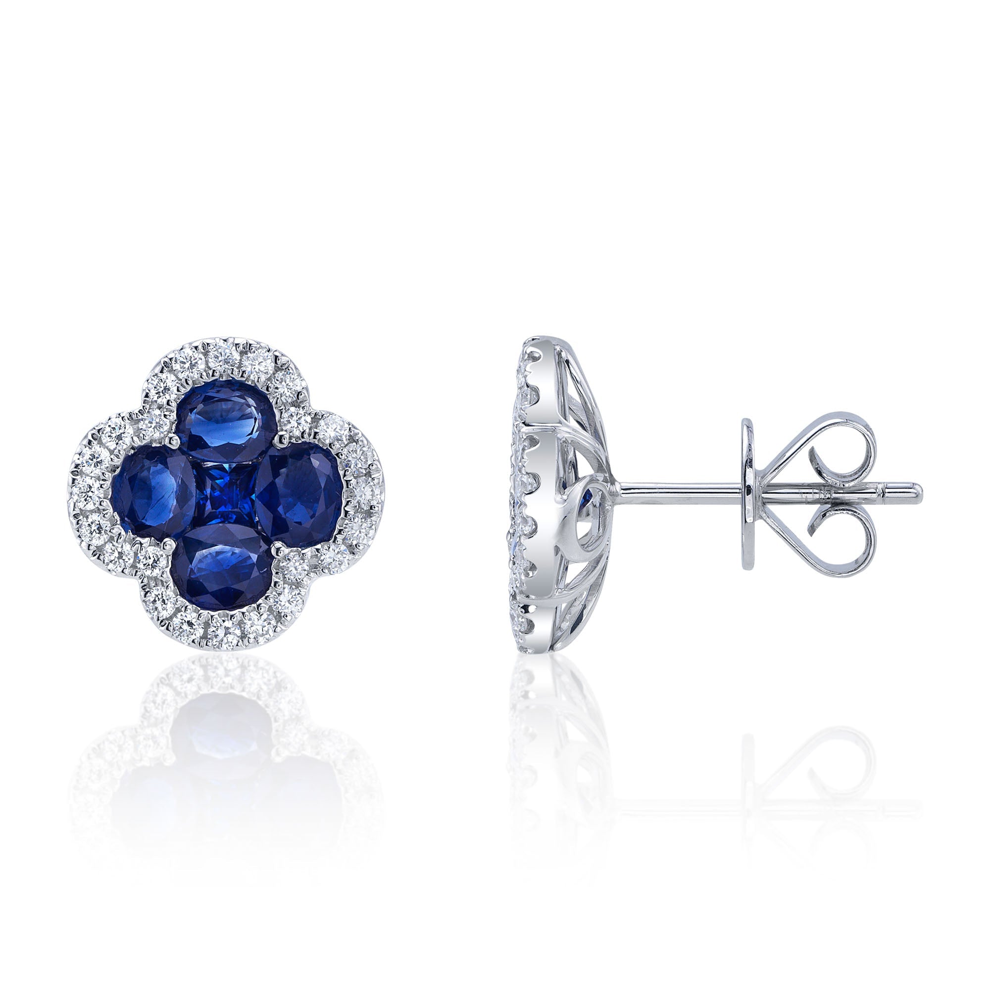 0.33CT DIAMOND & 2.31CT BLUE SAPPHIRE 14K W/G CLOVER STUD EARRING